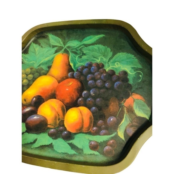 Vintage metal tray green with fruit picture - Picture 4 of 5
